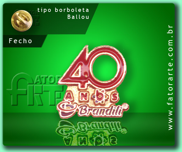 Botton Brandili fundido em Zamac, personalizado com aplicação de cor.