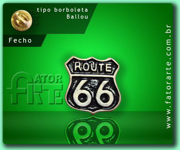 Botton Route 66 fundido em Zamac, personalizado sem aplicação de cor.