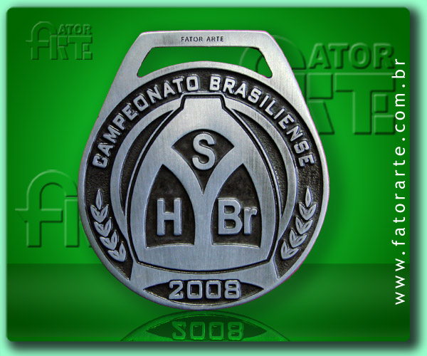 Medalha SHBr, fundida formato personalizado, com aplicação de cores, fita de cetim ou poliéster 