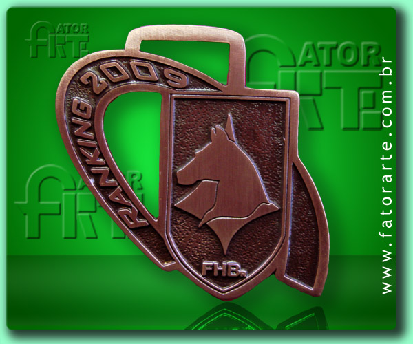 Medalha FHBr Ranking, fundida formato personalizado, com aplicação de cores, fita de cetim ou poliéster 