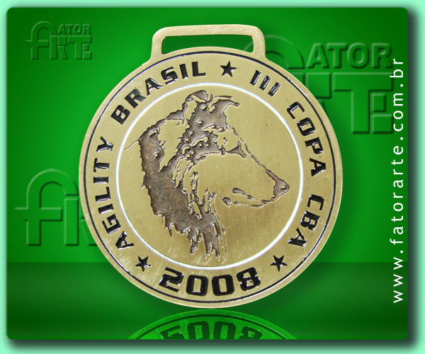 Medalha Agility, Copa CBA,  fundida formato personalizado, com aplicação de cores, fita de cetim ou poliéster 